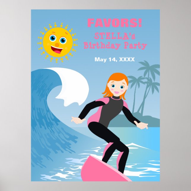 Póster Surf's up Girly Birthday Party (Frente)