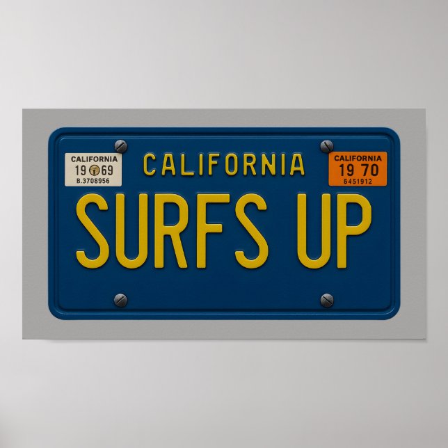 Póster Surfs Up - Retro 1969 California License Plate Art (Frente)