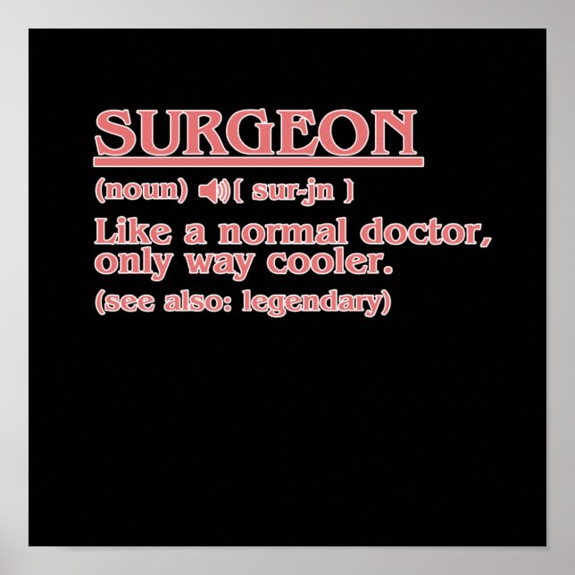 Póster Surgeon Definition Surgery Medical Doctor Neurolog (Frente)