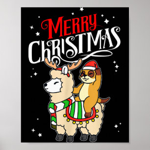 Póster Suricata Feliz Navidad Reno Llama Montando Suricat