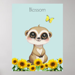 Póster Suricata y girasoles lindos