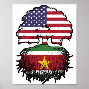 Póster Surinam: Bandera de raíces de árbol estadounidense