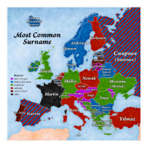Surname Europe Map Poster