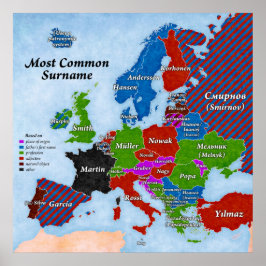Póster Surname Europe Map Poster