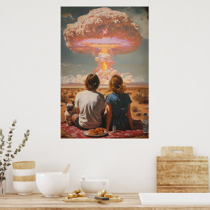 Póster Surreal Atomic Picnic Digital Wall Art - Retro Cou