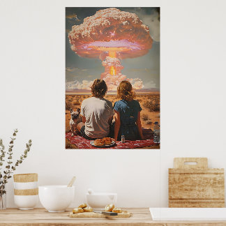 Póster Surreal Atomic Picnic Digital Wall Art - Retro Cou