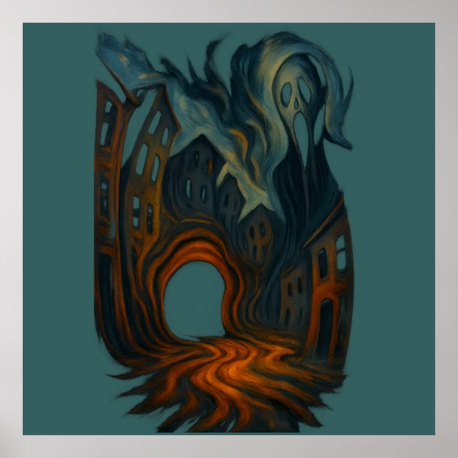 Póster Surreal Dark Cityscape Art Ghostly Figure Painting (Frente)