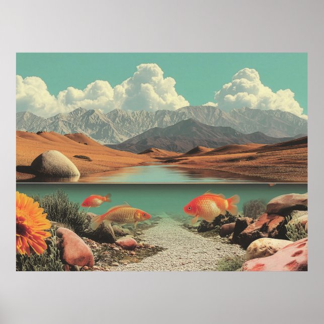 Póster Surreal Desert and Lake with Goldfish (Frente)