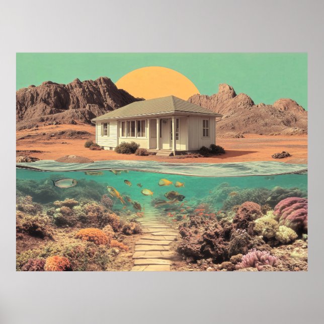 Póster Surreal Desert House with Underwater Reef (Frente)