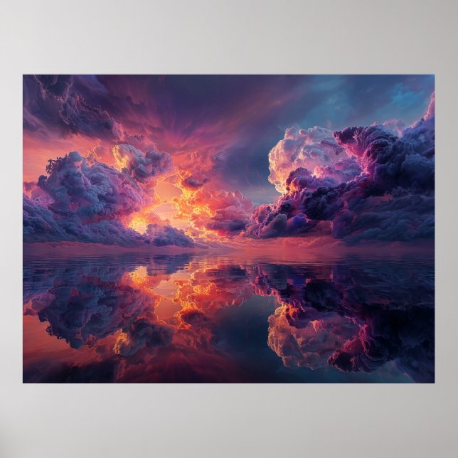 Póster Surreal Dramatic Clouds With Fiery Sunset (Frente)