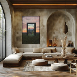 Póster Surreal Dreamlike Gateway to City in Fields