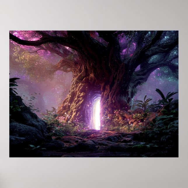 Póster Surreal Enchanted Tree With Glowing Portal (Frente)