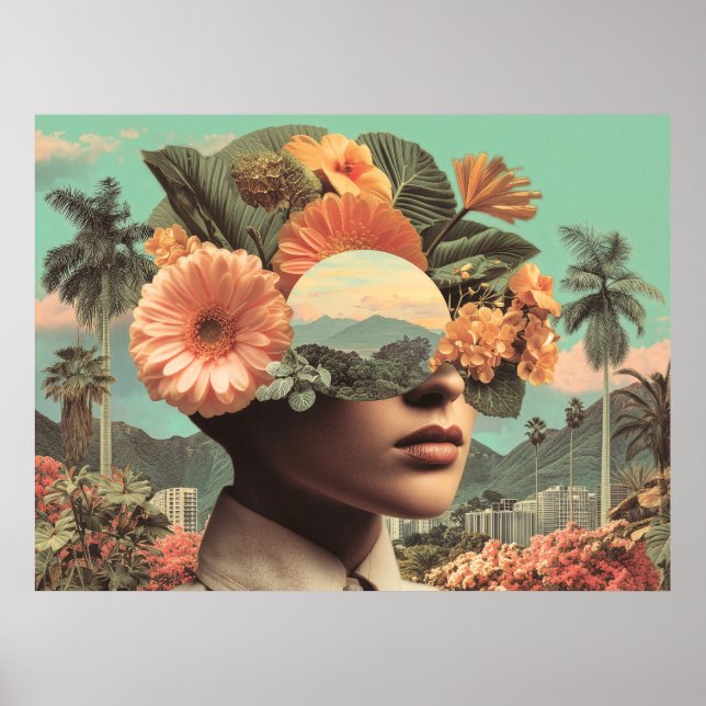 Póster Surreal Female Portrait with Floral Elements (Frente)