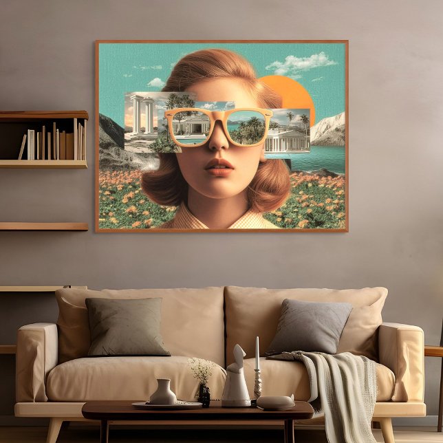 Póster Surreal female portrait with retro sunglasses (Surreal female portrait with retro sunglasses)