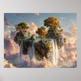 Póster Surreal Floating Cliffs With Waterfalls