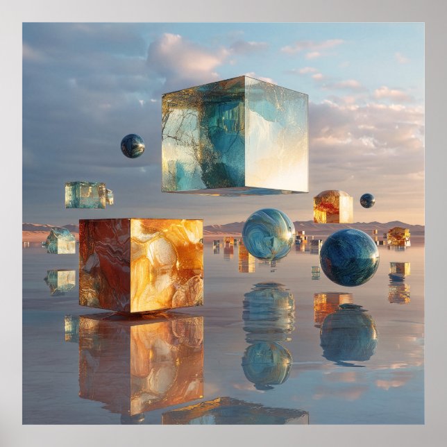 Póster Surreal Floating Cubes And Spheres (Frente)