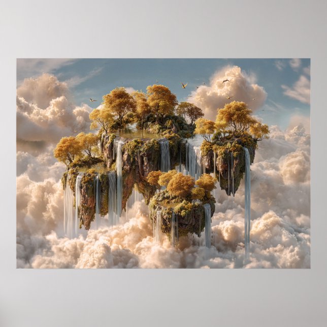 Póster Surreal Floating Islands With Golden Trees (Frente)