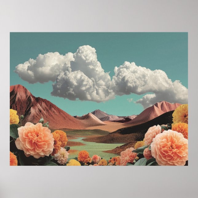 Póster Surreal Floral Mountainscape With Dramatic Clouds (Frente)