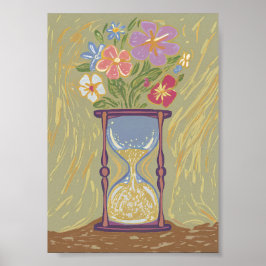 Póster Surreal Hourglass Bouquet Art Modern Growth & Time