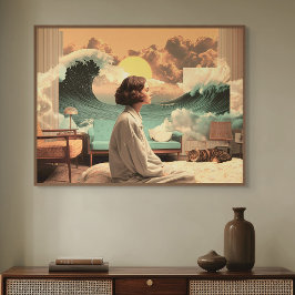 Póster Surreal Interior With Woman and Cat