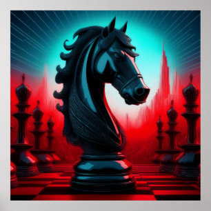 Póster Surreal intrincada pieza de ajedrez Black Knight