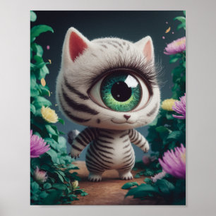 Póster Surreal One Eyed Zebra Kitty