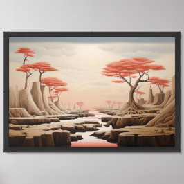 Póster Surreal Pastel Fantasy Landscape | Dreamlike Red