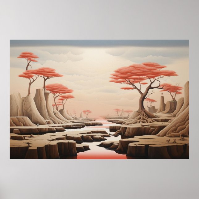 Póster Surreal Pastel Fantasy Landscape | Dreamlike Red (Frente)