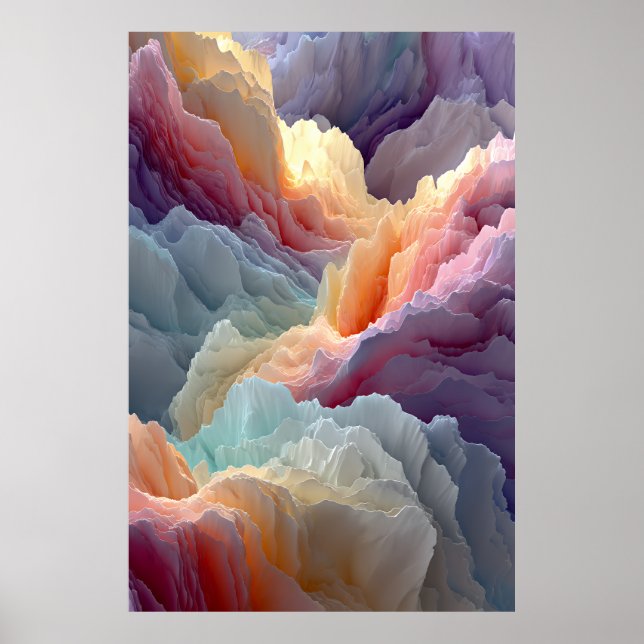Póster Surreal Pastel Rainbow Mountains Fantasy Landscape (Frente)