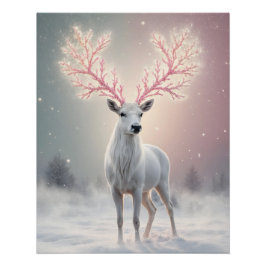 Póster Surreal Pink Antler Reindeer