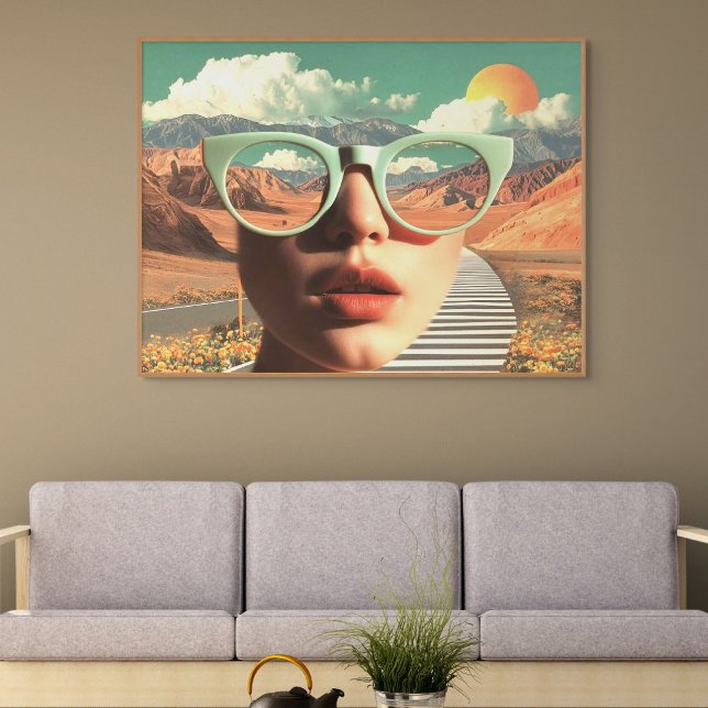 Póster Surreal Portrait With Glasses Reflecting Desert (Surreal Portrait With Glasses Reflecting Desert)
