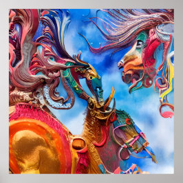 Póster Surreal Resumen del oro rojo moderno carrusel verd