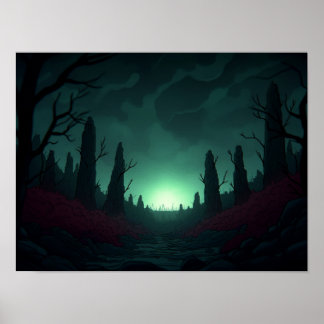 Póster Surreal Retro Farm Landscape with Rocket Launch Ar