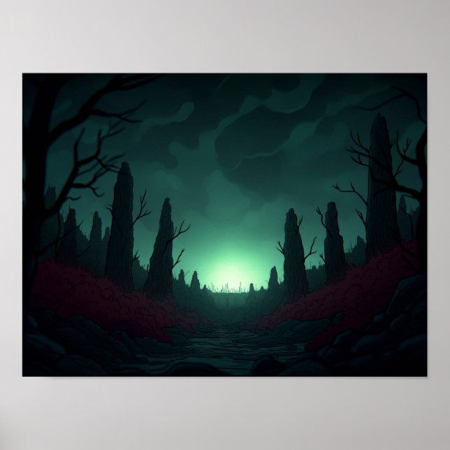 Póster Surreal Retro Farm Landscape with Rocket Launch Ar (Frente)