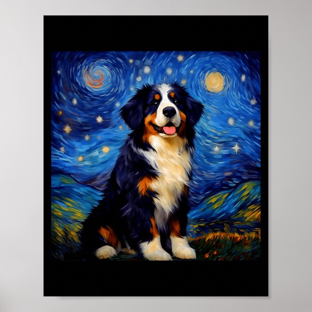 Póster Surreal Starry Night Bernese Mountain Dog  (Frente)