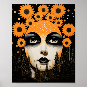 Póster Surreal Sunflower Face Celestial