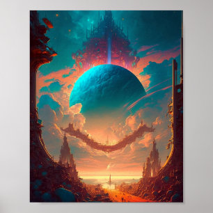 Póster Surreal Towers Planet Visionario Paisaje