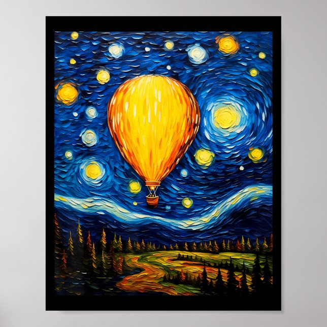 Póster Surrealism Starry Night Hot Air Balloon  (Frente)