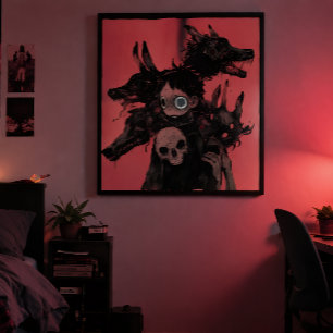 Póster Surrealismo Oscuro Pesadillas - Abstracto Rojo Gót