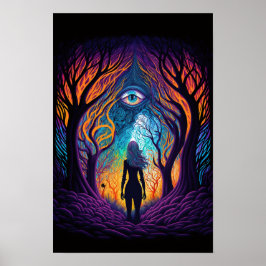 Póster surrealista del bosque de ojos | Trippy 1