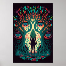 Póster surrealista del bosque de ojos | Trippy 2