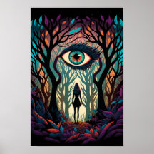 Póster surrealista del bosque de ojos | Trippy 3