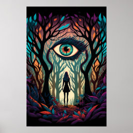 Póster surrealista del bosque de ojos | Trippy 3