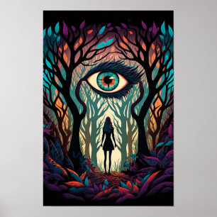 Póster surrealista del bosque de ojos Trippy 3
