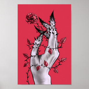 Póster Surrealista mano de horror con Rosas góticos