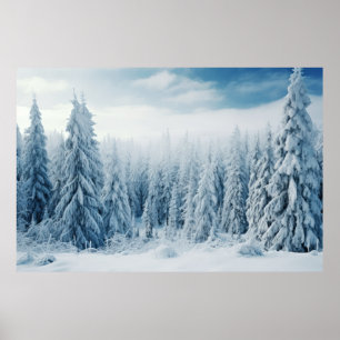Póster Surrealista paisaje de Serene Forestal Invierno