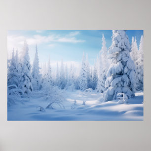 Póster Surrealista paisaje de Serene Forestal Invierno