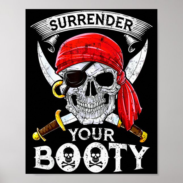 Póster Surrender Your Booty Rate Skull Funny Jolly Roger  (Frente)
