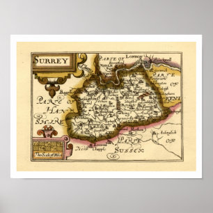 Póster Surrey County England Old Antiquarian Atlas Map