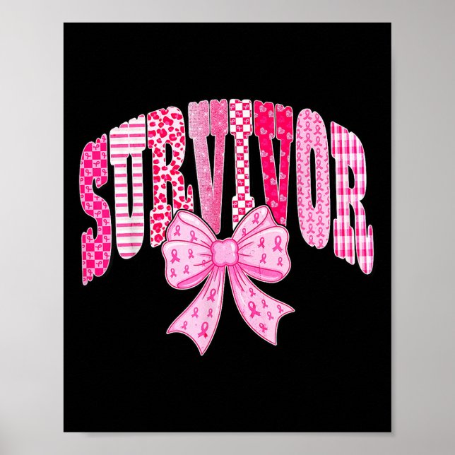 Póster Survivor Pink Ribbon Coquette Bow Breast Cancer Aw (Frente)